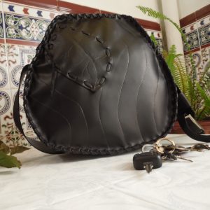 Bolsa de Cuero Negro regaliz-Artesanal