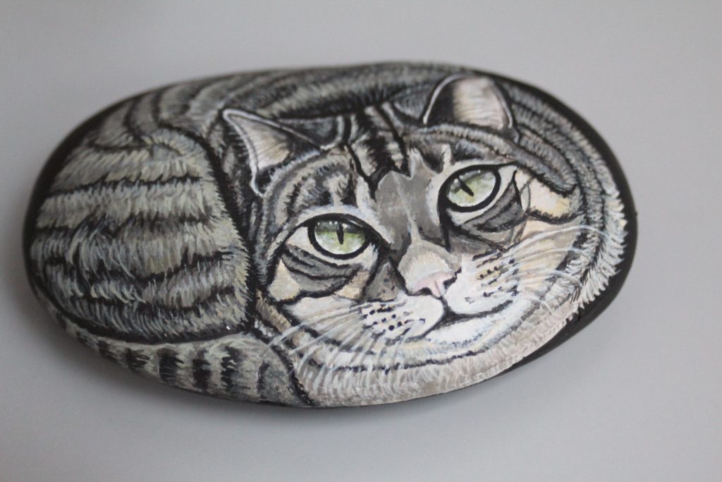 Piedra Retrato Gato Gris 🐱
